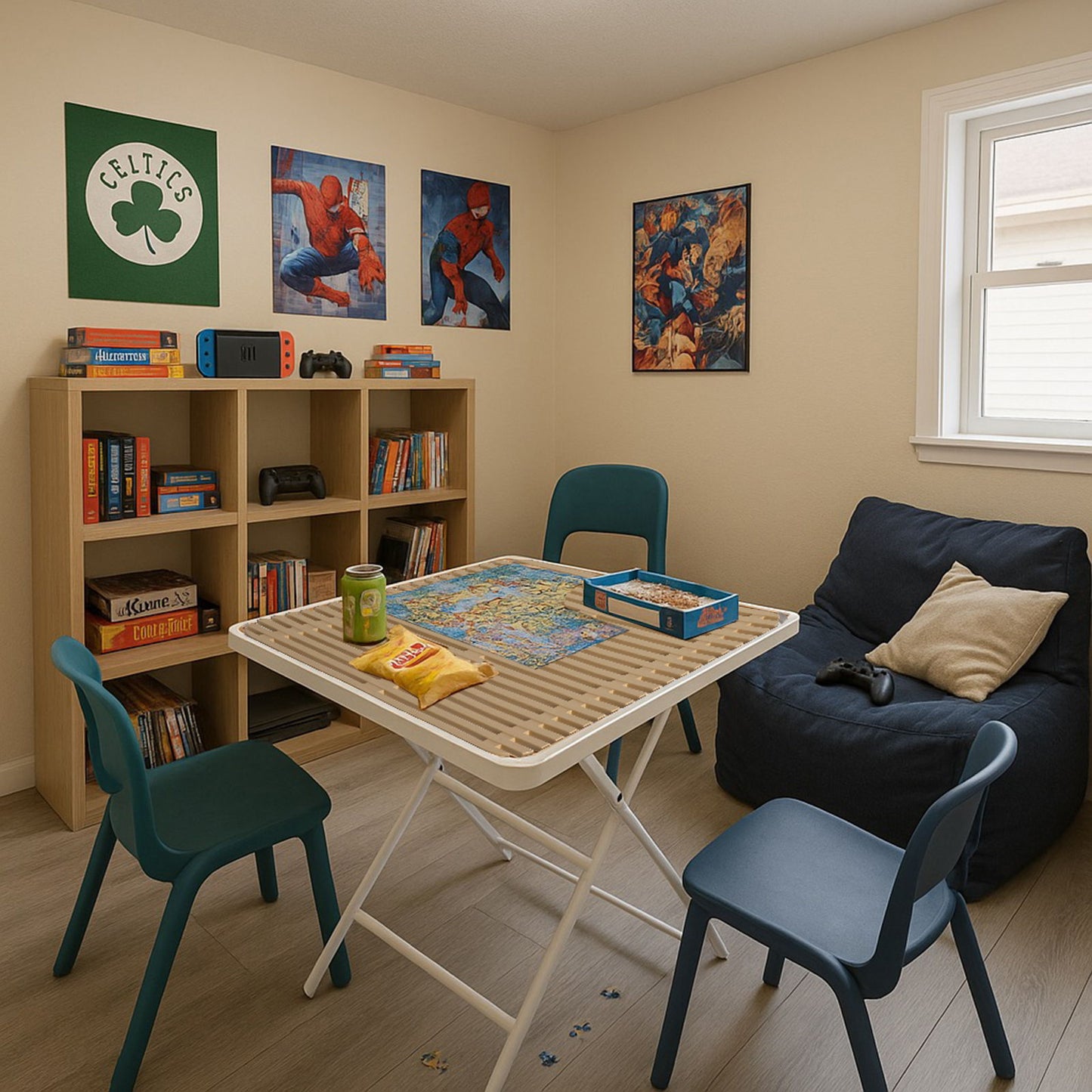 Modern Folding Square Table, Water Proof And Wear Resistant - Apricot / White