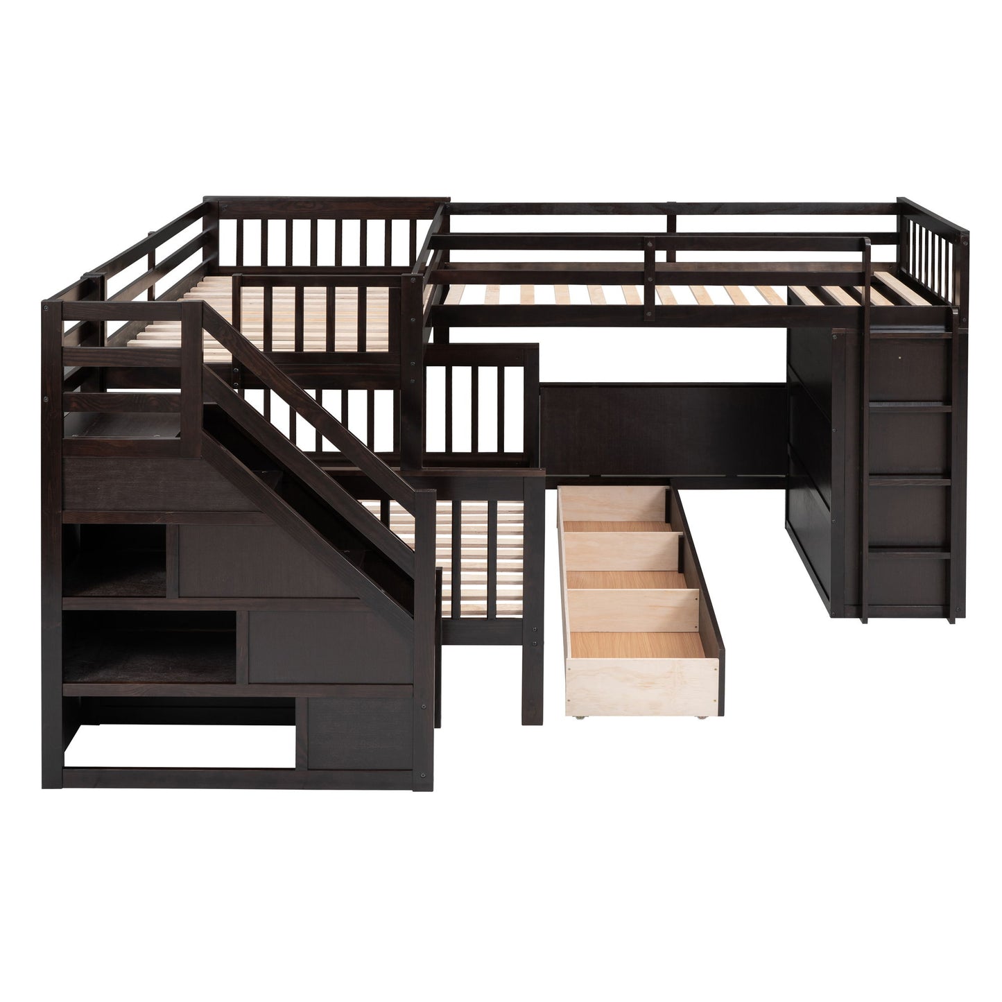 L Shaped Bunk Bed With 3 Drawers, Portable Desk And Wardrobe