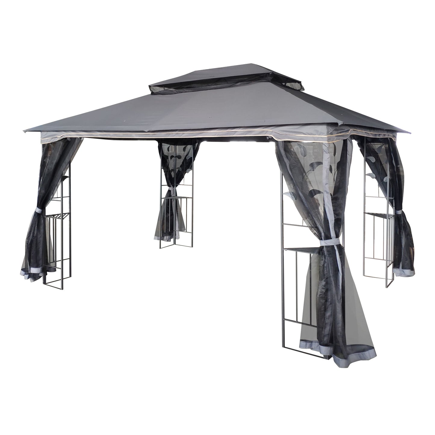 Patio Gazebo Tent With Ventilated Double Roof And Mosquito Net For Backyard Or Garden