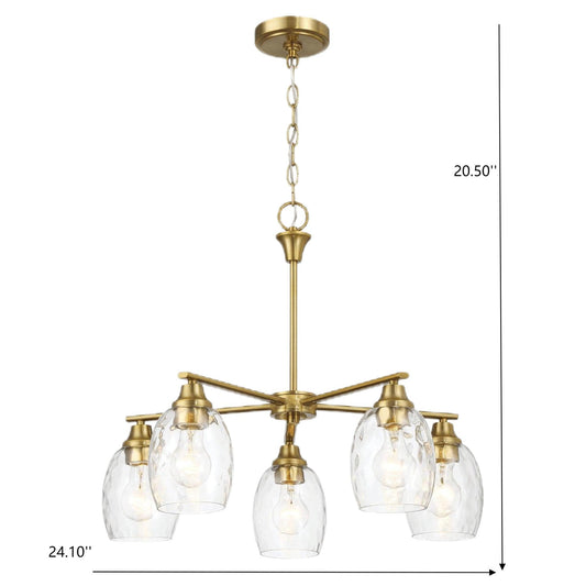 Elegance 5 Lights Linear Arms With Chain Chandelier - Clear / Gold