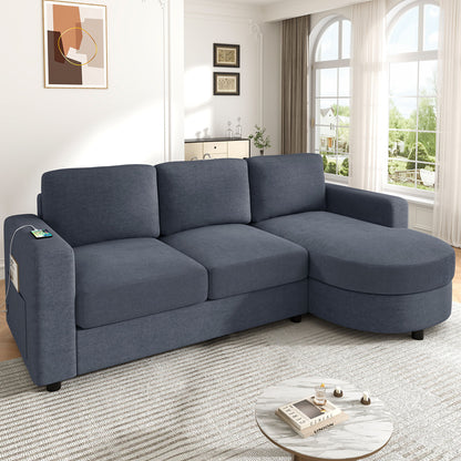 Modern L-Shaped Sectional Sofa With Curved Chaise, USB Ports, And Side Storage Pockets