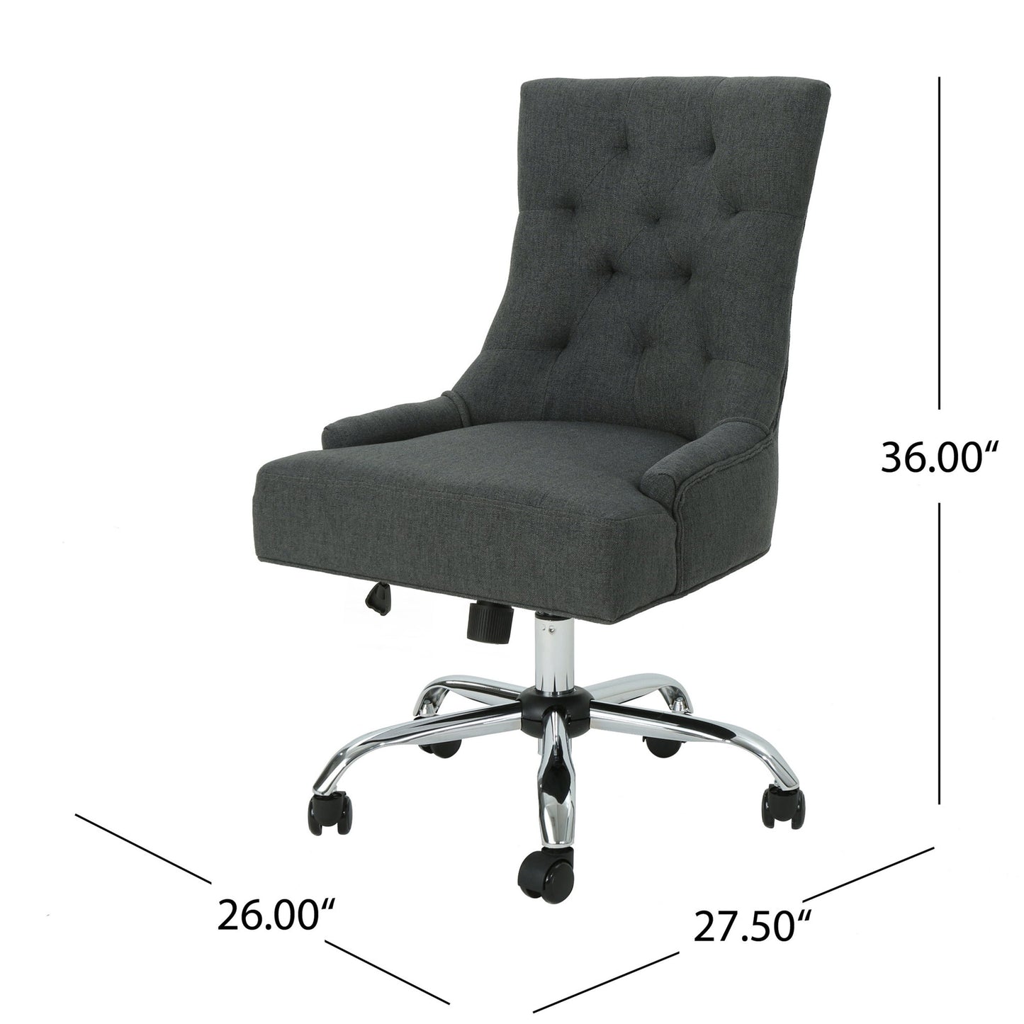 Glory Diamond Tufted Upholstered Office Chair With Rolling Casters And Sloped Arms - Dark Gray / Chrome