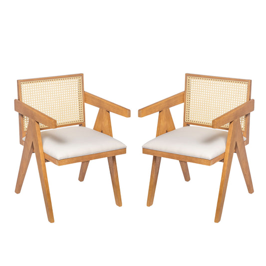 Chandigarh Farmhouse Style Cane Upholstered Dining Chairs (Set of 2)