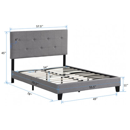Modern Upholstered Platform Bed Frame With Button Tufted Linen Headboard And Wood Slat Support