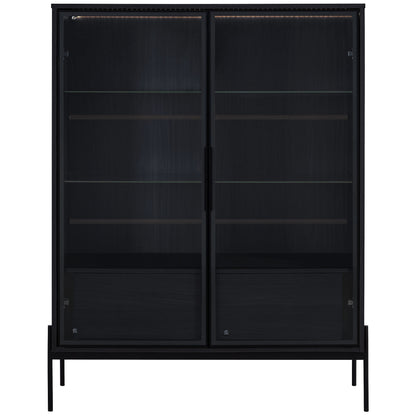 Modern Minimalist Style LED Curio Cabinet With Tempered Glass Door, Metal Legs