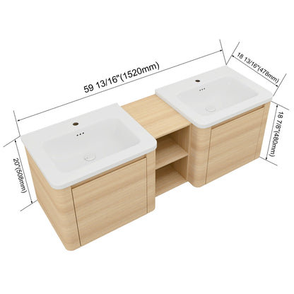 Wall Mounted Bathroom Vanity With Sink And Storage Shelves, Soft Close Doors
