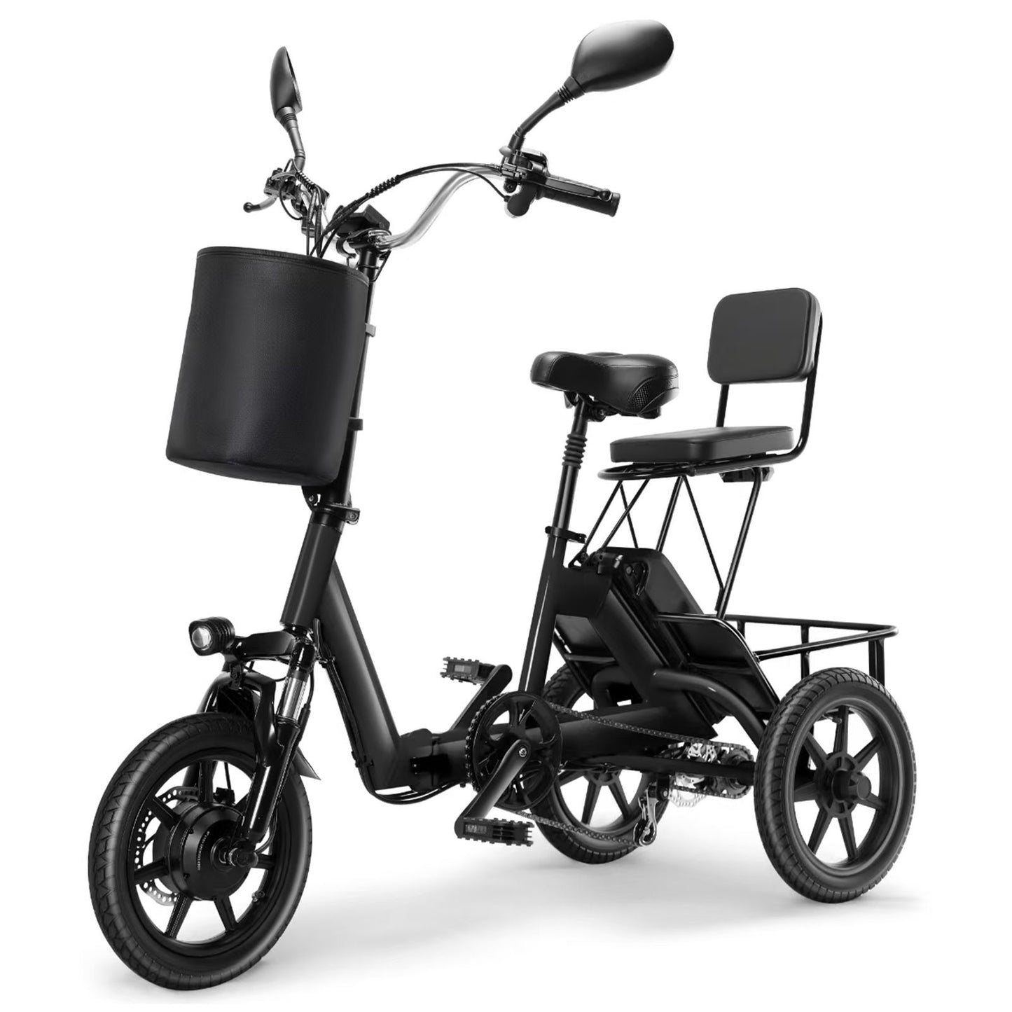 Folding Electric Trike With 350W Peak Motor, 480Wh Removable Battery, 2 Seat Design