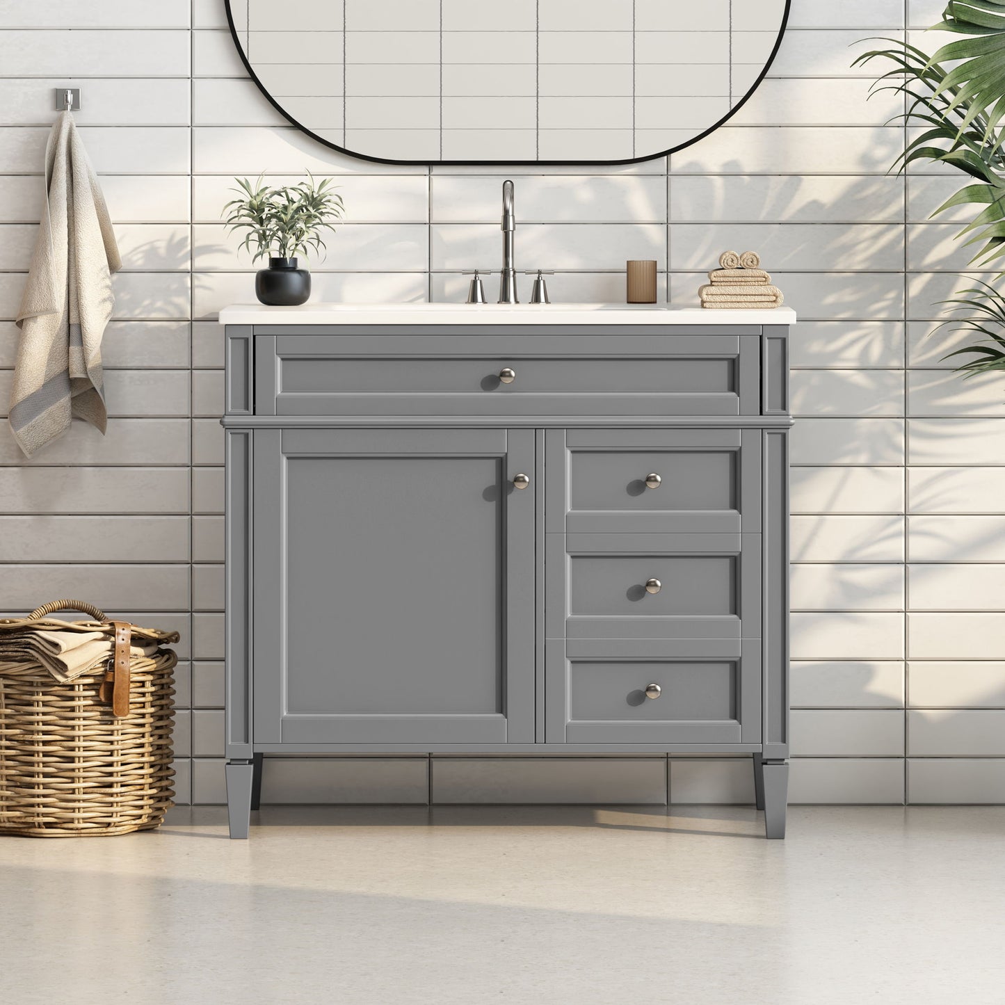 Bathroom Vanity & Top Sink, Modern Bathroom Storage Cabinet With 2 Drawers And A Tip-Out Drawer
