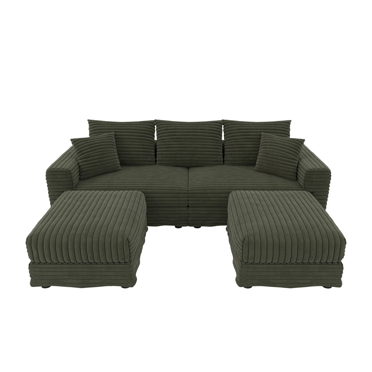 Deep Seat Convertible Sofa With Soft Pillows And Ottomans