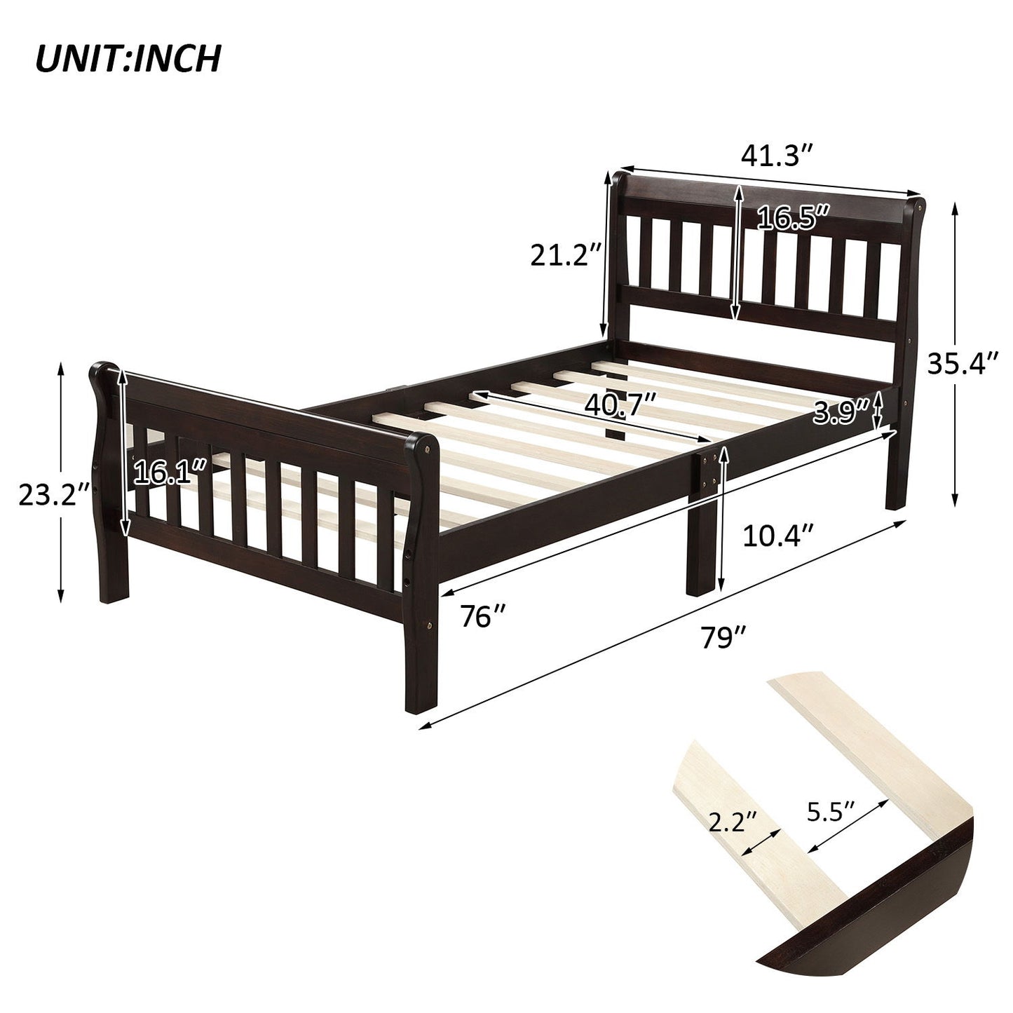 Platform Bed, Mattress Foundation Sleigh Bed With Headboard, Footboard, Slat Support