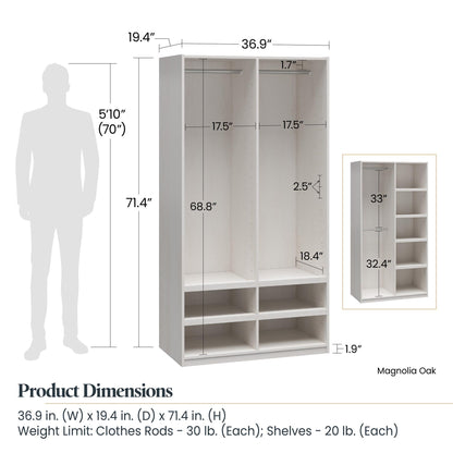 Suite Style Modular Extra Wide Wardrobe With Open Shelves - White