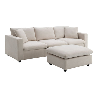 Modern Sectional Sofa With Throw Pillows, Cloud L Shaped Couch Set With Wide 4 Seat Comfy Couch Set With Movable Ottoman
