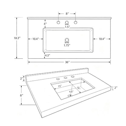 Basin Sink, Triple Faucet Holes, 2" Thick Rim, Sink Only
