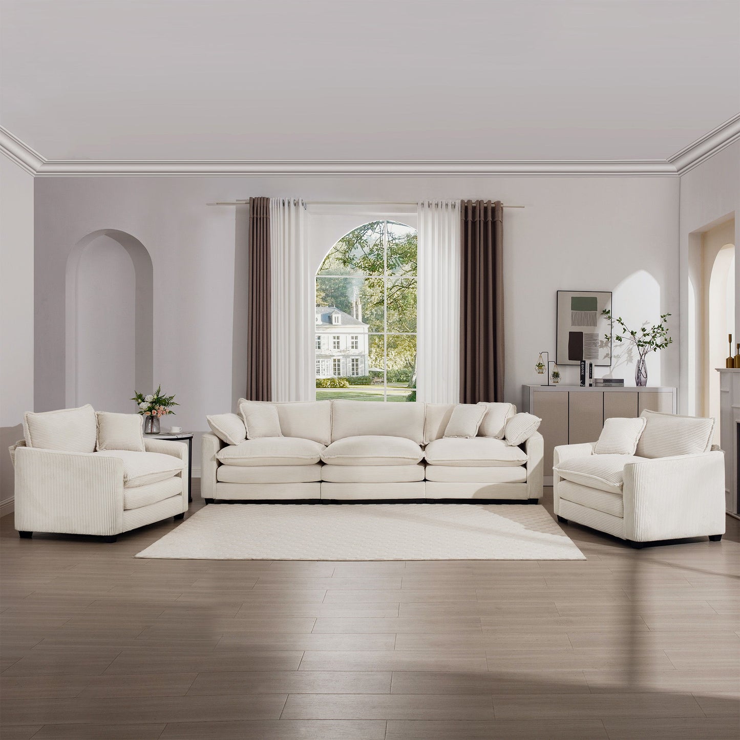 Elegant Corduroy Oversized Sectional Sofa Set With Deep Seats And Flexible Layout