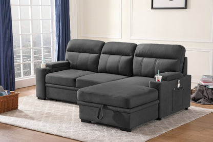 Kaden - Sleeper Sectional Sofa Chaise With Storage Arms And Cupholder