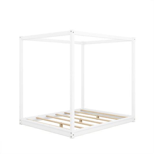 Wood Canopy Platform Bed With Support Legs And Airflow Slats