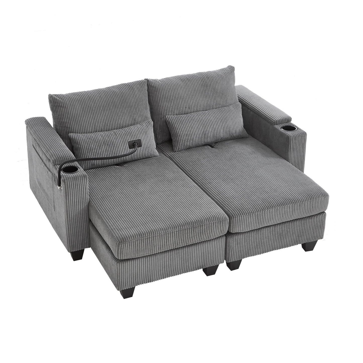 Convertible Chaise Lounge Sofa Chair With USB Ports, Cup Holders, Phone Holder And Storage