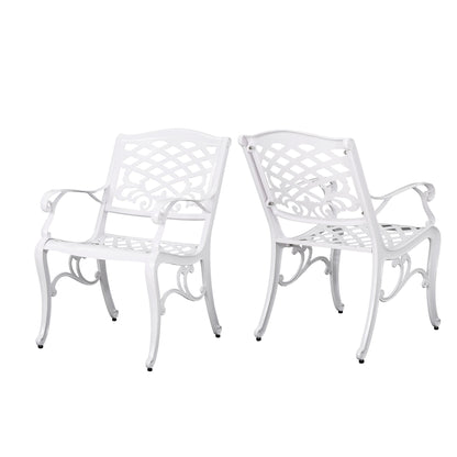 Unravel - Outdoor Arm Chair With Scroll Design And Floral Accents (Set of 2) - White