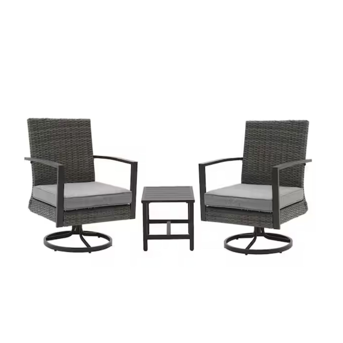 3 Piece Patio Furniture, Swivel Rocker Bistro Set With Side Table & Cushions For Porch - Gray