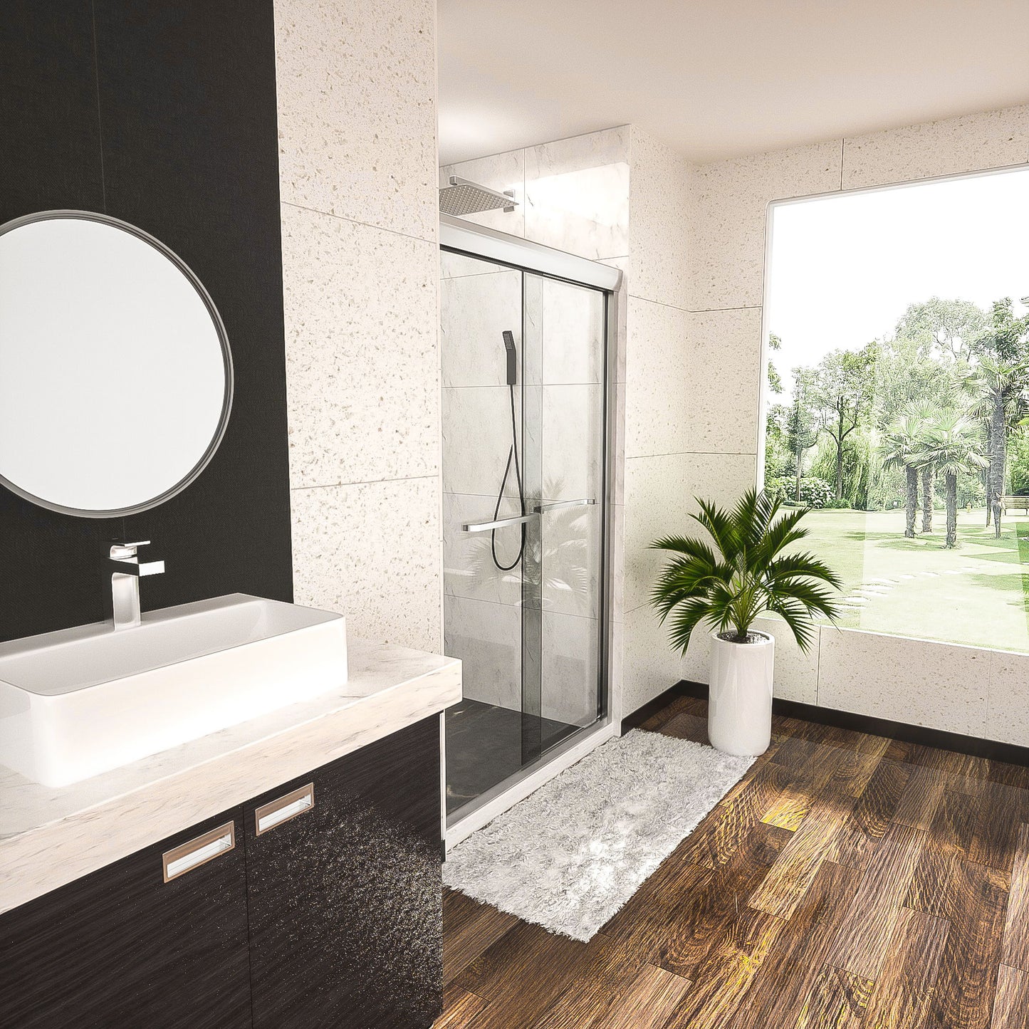 Modern Double Sliding Shower Enclosure, Tempered Glass