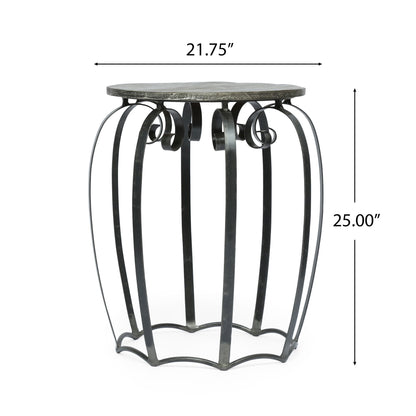Modern Industrial End Table With Mango Wood Top And Iron Frame - Gray