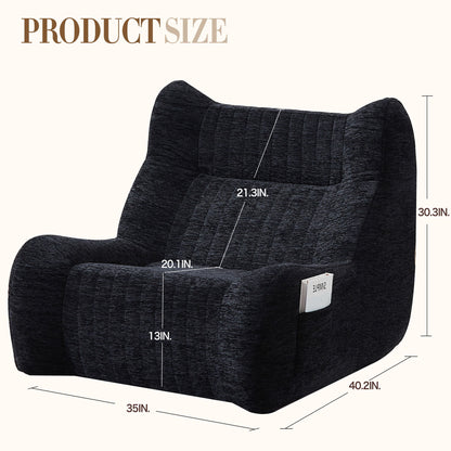 Bean Bag Chair With Armrests Oversized Comfy Beanbag Lounge Lazy Floor Sofa Accent Chair For Living Room - Black