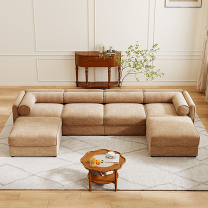 Contemporary Elegant White Chenille Sofa With Storage And Ottoman