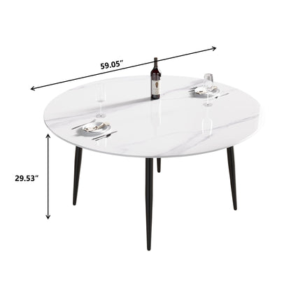 Modern Man-Made Stone Round Metal Dining Table-Position For 6 People
