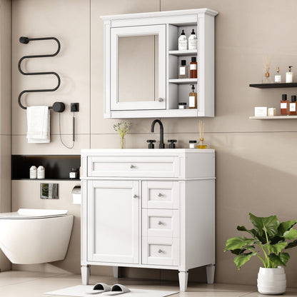 Bathroom Vanity With Top Sink, Storage Cabinet With 2 Drawers And Tip Out Drawer, Freestanding Set With Mirror Cabinet