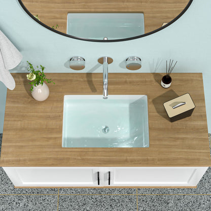 Modern Ceramic Rectangular Undermount Bathroom Sink With Overflow