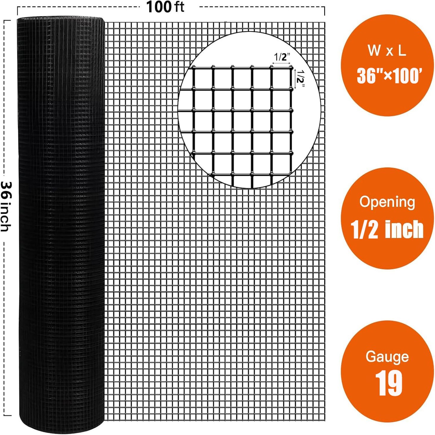 Vinyl Coated Hardware Cloth, For Poultry Netting And Home Improvement - Black