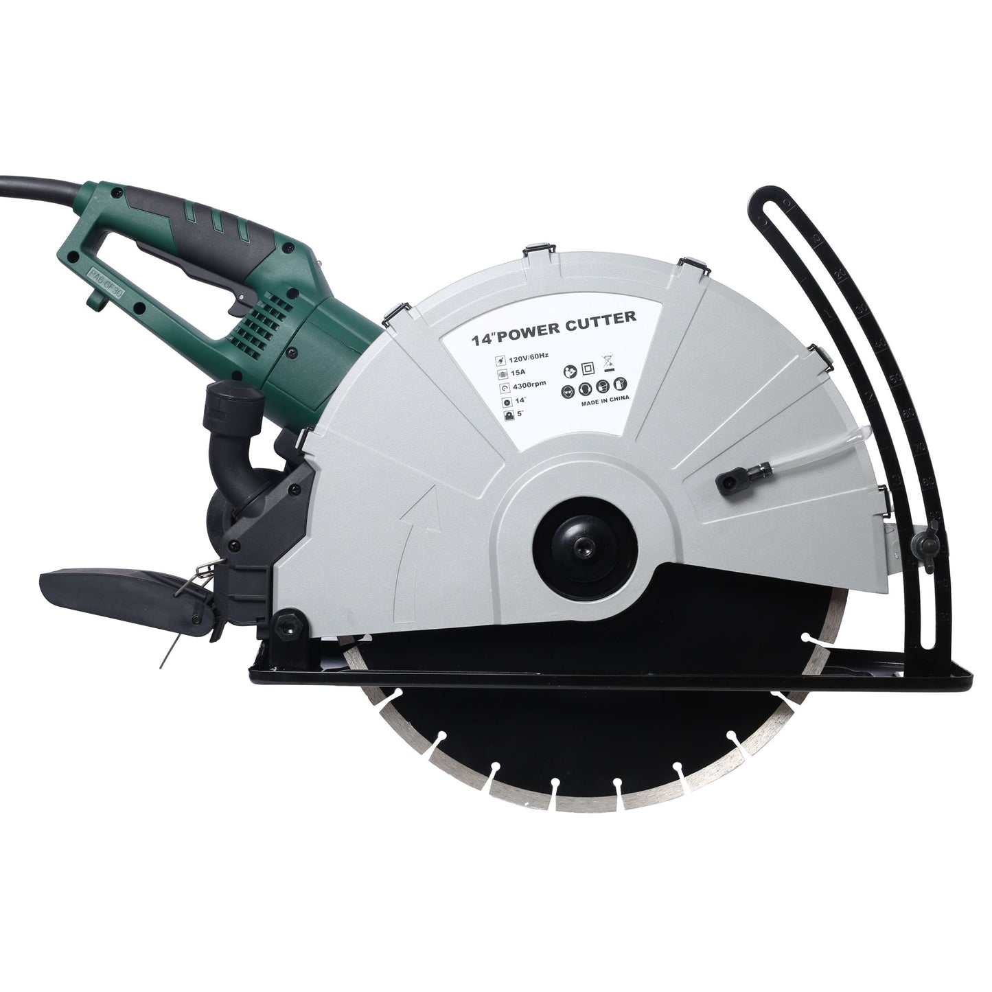 Portable Electric Corded Circular Concrete Saw 14" Wet / Dry Cutter 2600W Green Steel With Water Line & Guide Roller - Green