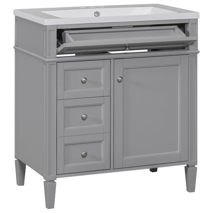 Bathroom Vanity With Top Sink, 2 Drawers And Tip Out Drawer, Rectangular Design