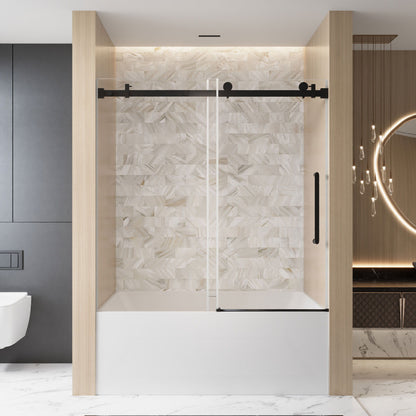 Frameless Single Sliding Shower Door, Square Tube Track