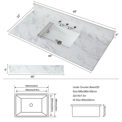Elegant Sintered Stone Bathroom Vanity Top With Rectangular Undermount Ceramic Sink