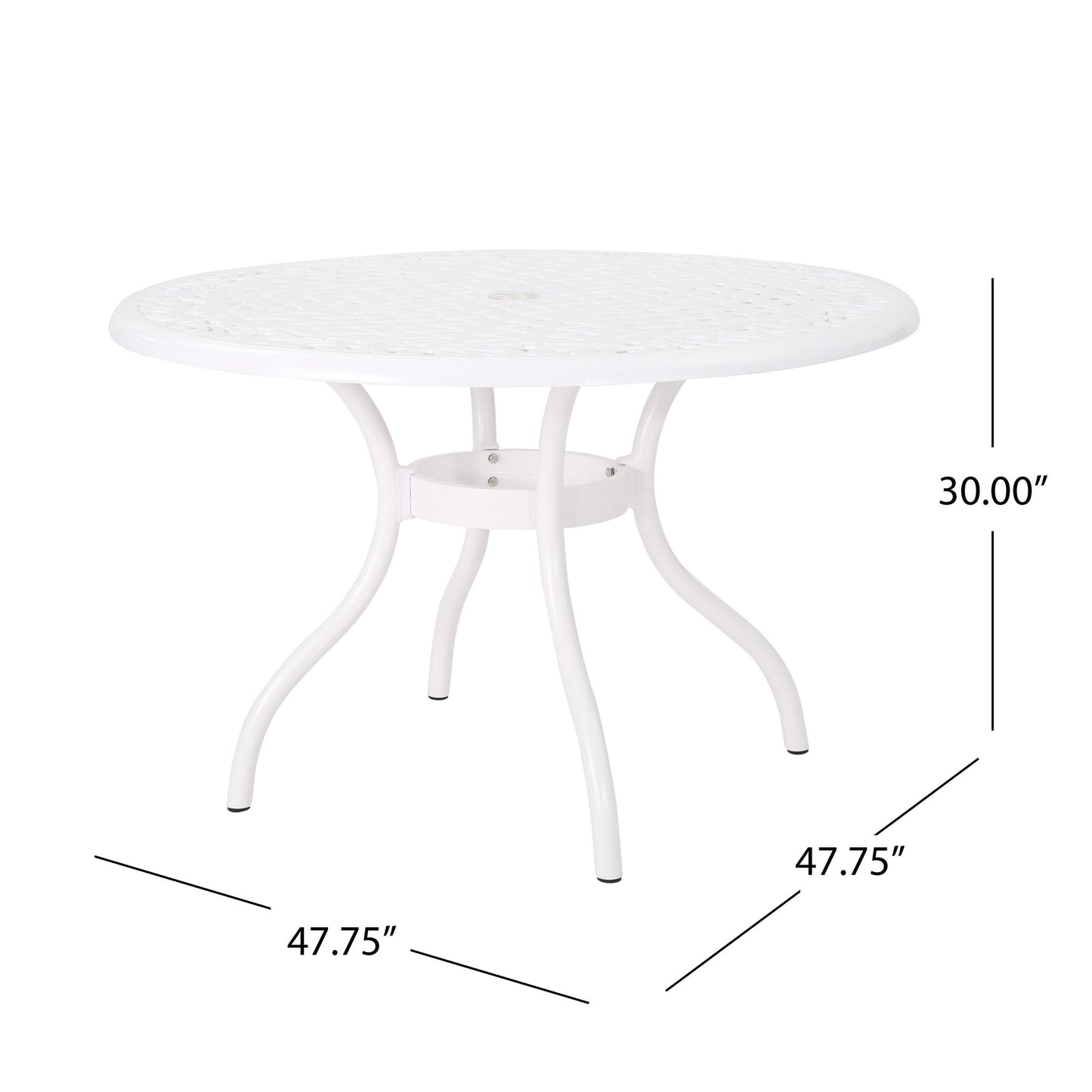 Tranquilius - Outdoor Round Dining Table With Lattice Tabletop, Umbrella Hole And Curved Legs