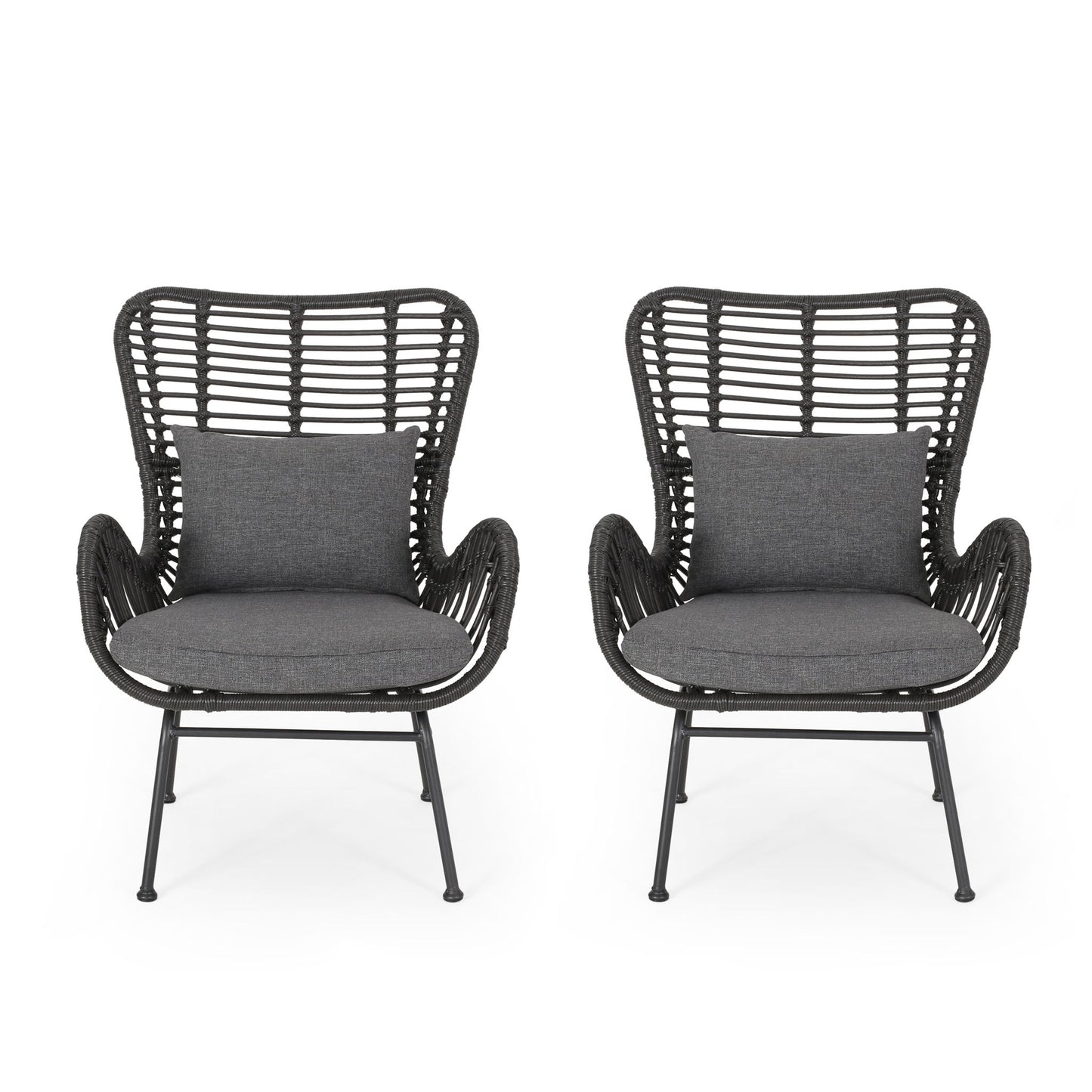 Modern Aesthetic Outdoor Rattan Accent Chair With Metal Legs
