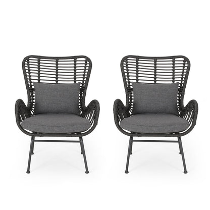 Modern Aesthetic Outdoor Rattan Accent Chair With Metal Legs