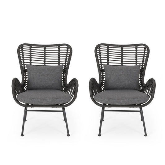 Modern Aesthetic Outdoor Rattan Accent Chair With Metal Legs
