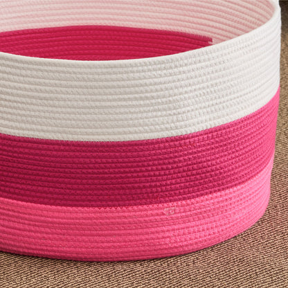 Cotton Round Laundry And Storage Basket With Handles - Pink / White