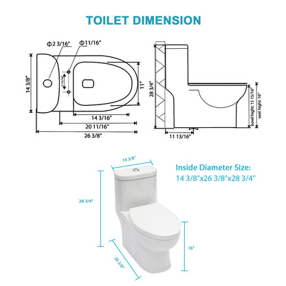 1 Piece Toilet For Bathroom, Dual Flush, Soft Closing Seat - White