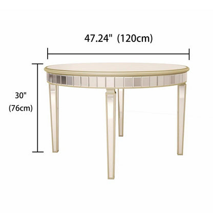 Round Glass Dining Table With Mirror Top - Silver