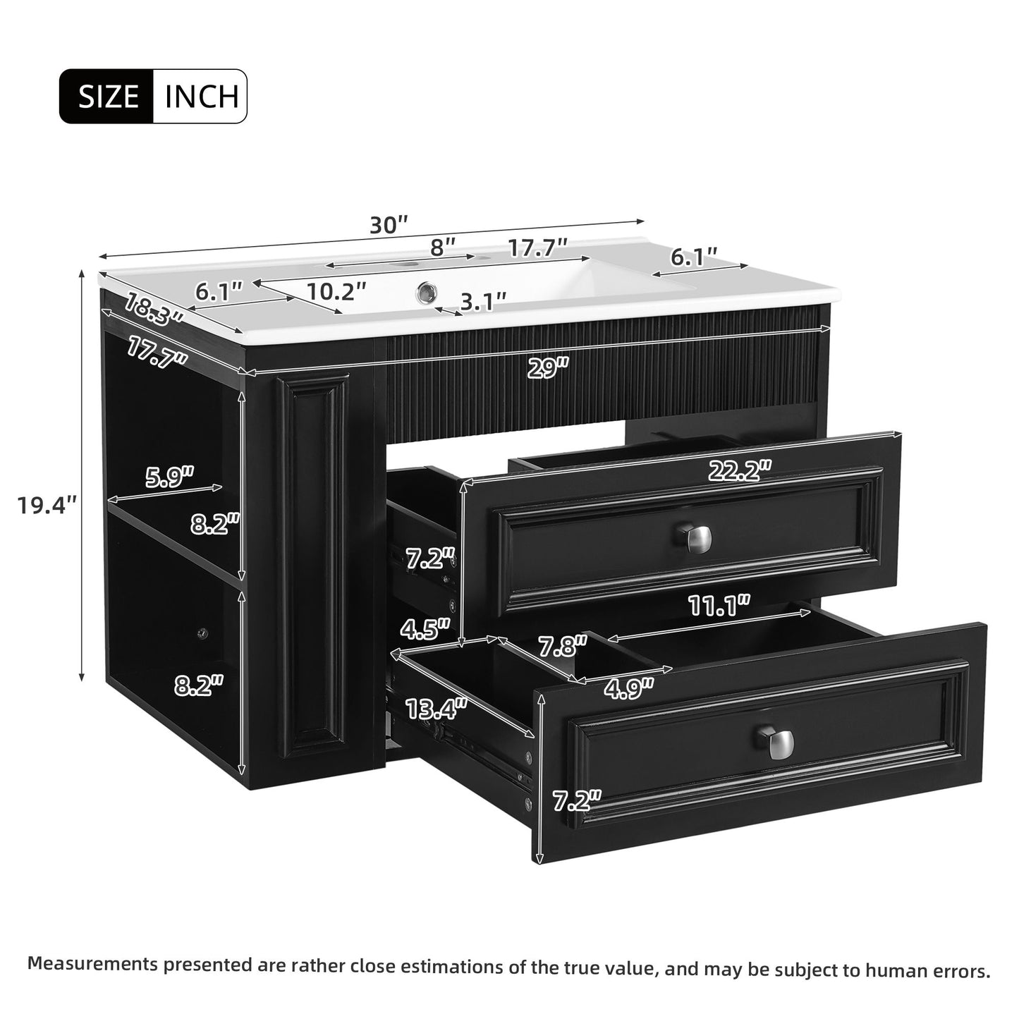 Wall Mounted Bathroom Vanity With 2 Drawers, Sink, Floating Storage Unit