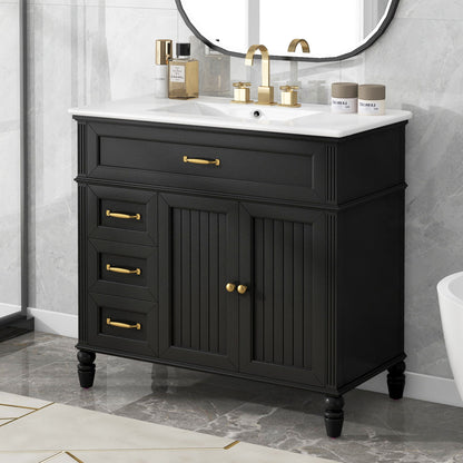 36" Bathroom Vanity With Sink, Freestanding Cabinet With Drawers, 2 Package - Black