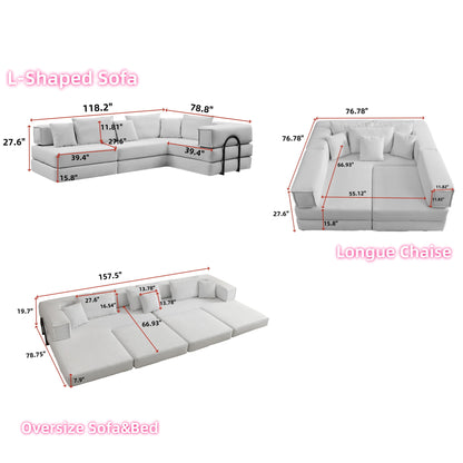 Modular L Shaped Floor Living Room Sofa Set With 6 Pillows