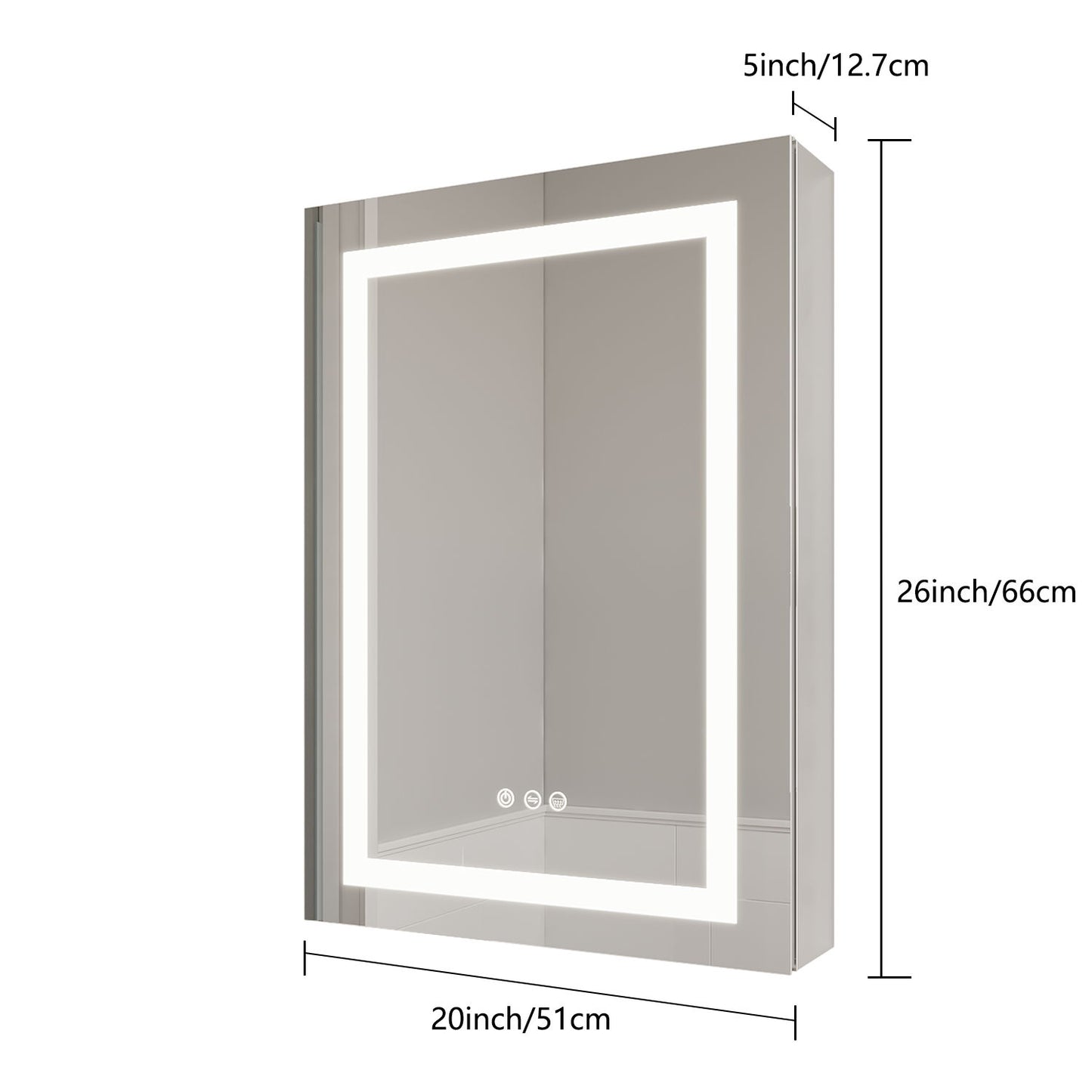 Bathroom Medicine Cabinet With LED Mirror, Anti-Fog, Waterproof, 3000K~6000K Single Door Lighted Bathroom Cabinet With Touch Swich