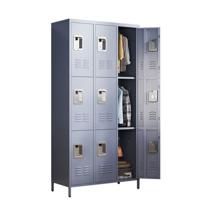 9 Door Lockers With Lock For Storage In Office, School, Gym, And Bedroom - Gray