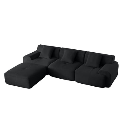 L Shaped Modular Sectional Sofa Corduroy And Movable Ottoman