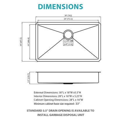 Ada-Compliant Undermount Kitchen Sink, Low Depth Single Bowl - Brushed Nickel