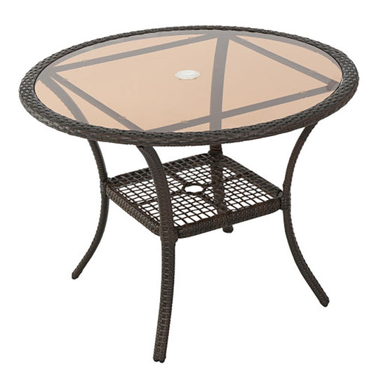 Outdoor Table With Woven Rattan Design - Brown